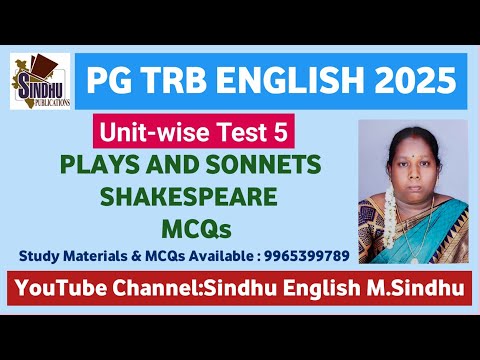 Plays And Sonnets By Shakespearemcqs/ Unit-wise Test 5 /pg Trb English Objective Q & A Answers 2025