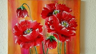 Blumen Malen Acryl Rot in Echtzeit für Anfänger - Flowers Acrylic Painting Red in RealTime Beginners