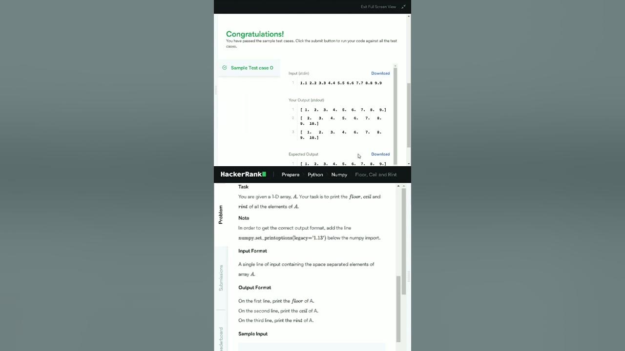 Hackerrank python numpy floor ceil and rent 