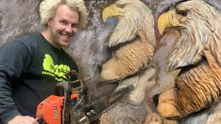 Fascinating EAGLE, BEAR, WOLF & OTTER Wood Chainsaw  Carving