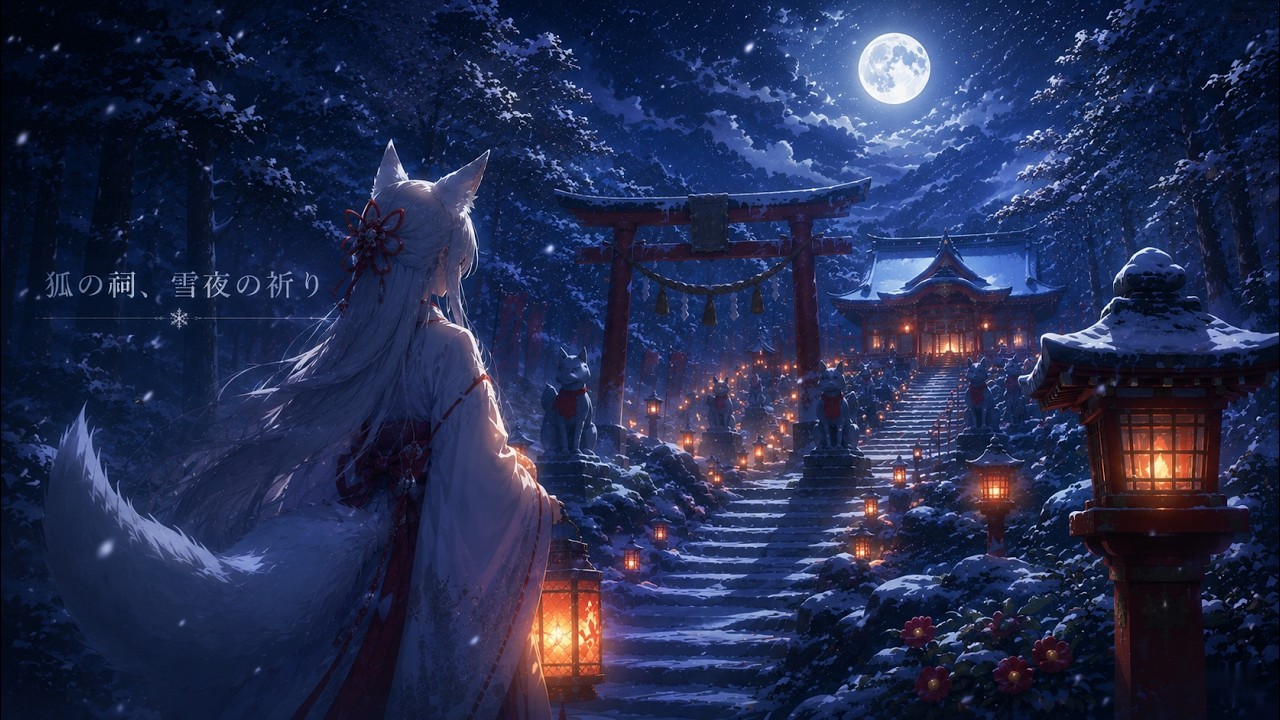 KITSUNE – 狐の祠 – Snowy Night Fox Shrine | Japanese Ambient Music