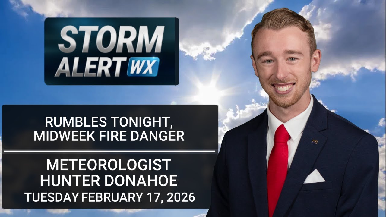 Few rumbles Tuesday night, elevated fire danger Wednesday - YouTube