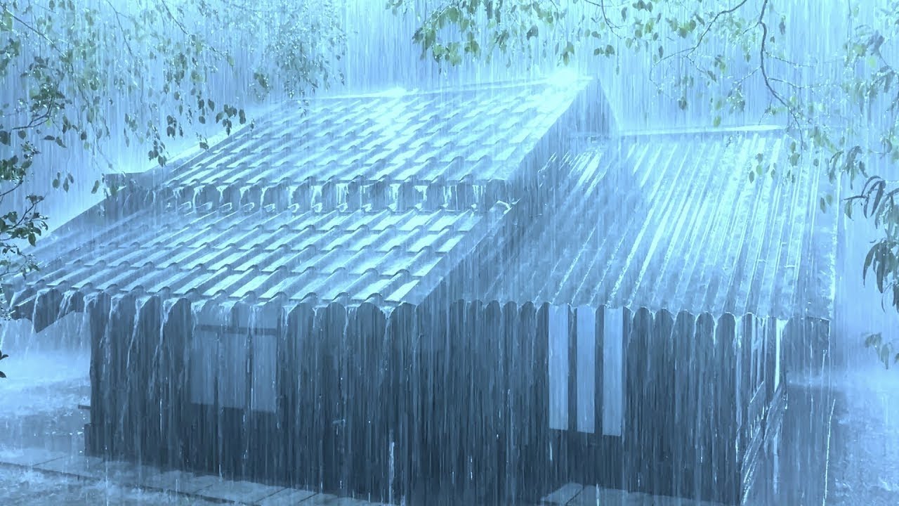 Powerful Night Thunderstorm - Heavy Rain And Thunder - Rain Sounds For Sleep - Hours Windy Rain