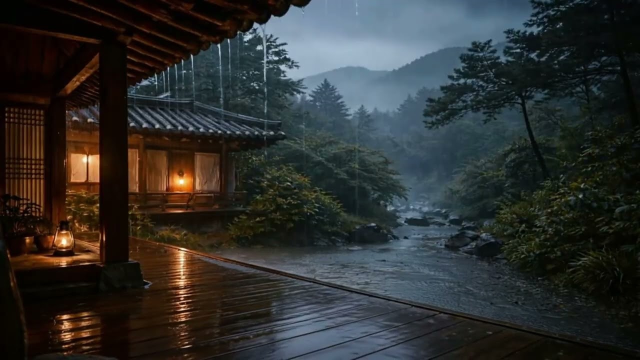 Rain Under a Korean Hanok 🌧️ Cozy Night Rain Ambience for Sleep & Relaxation