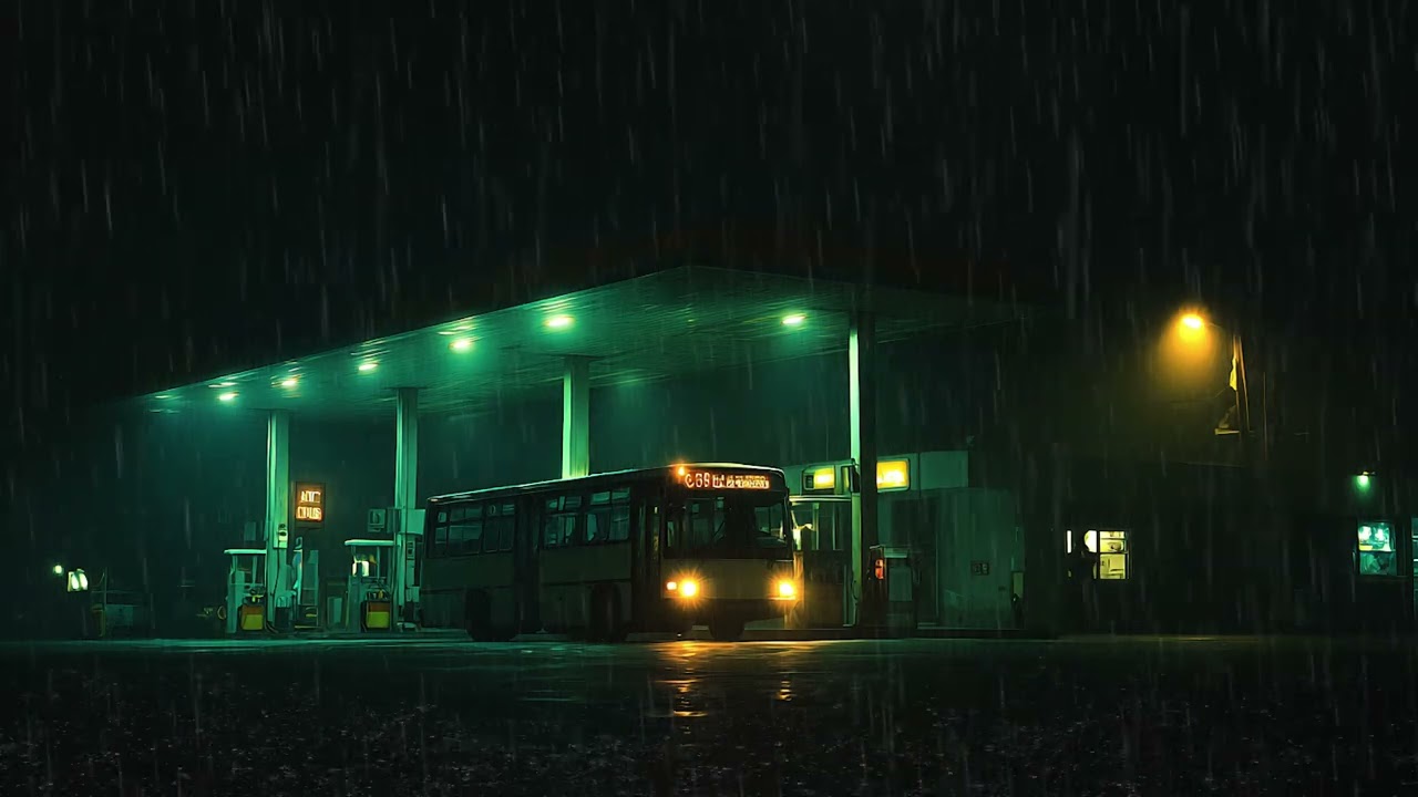 Abandoned Bus Station in the Rain 🌧️ Night Ambience for Calm & Sleep