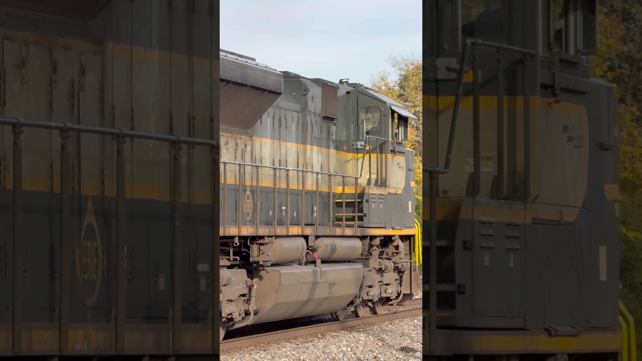 NS 1068 the Erie heritage unit pulls forward after a stop 