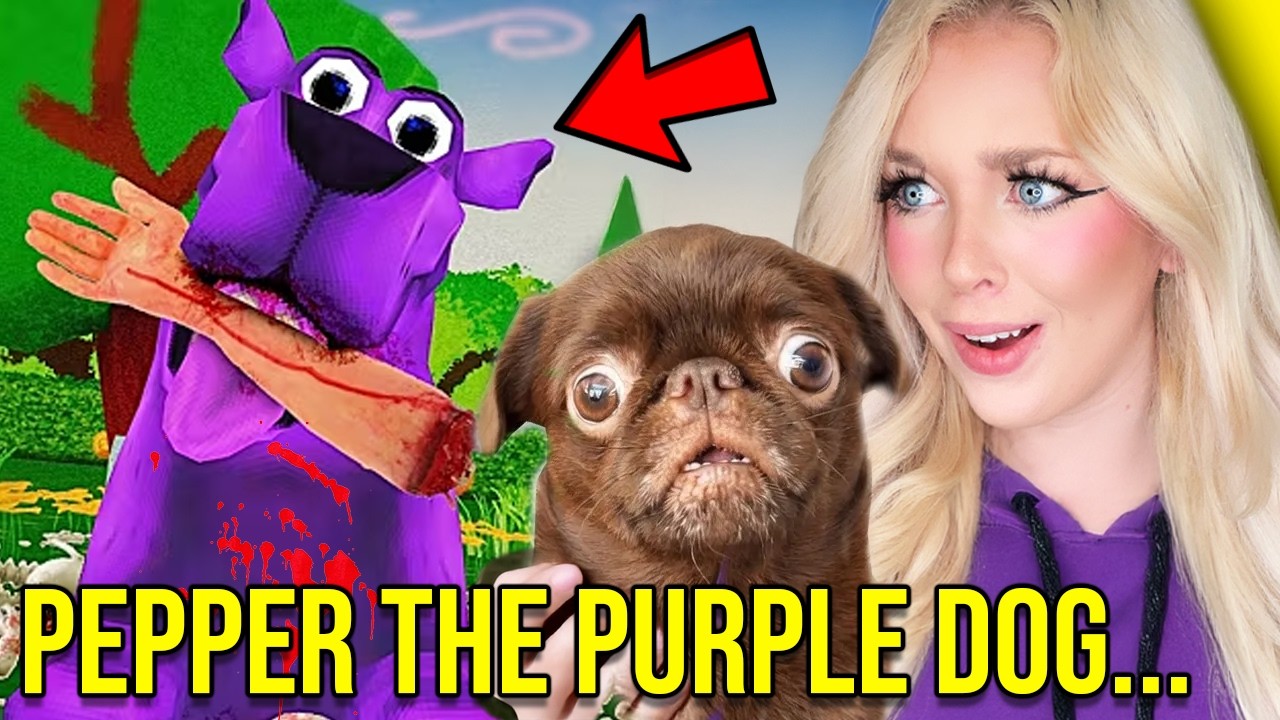 PUPPY PLAYS PEPPER THE PURPLE DOG GAME....(DOG HORROR GAME?)