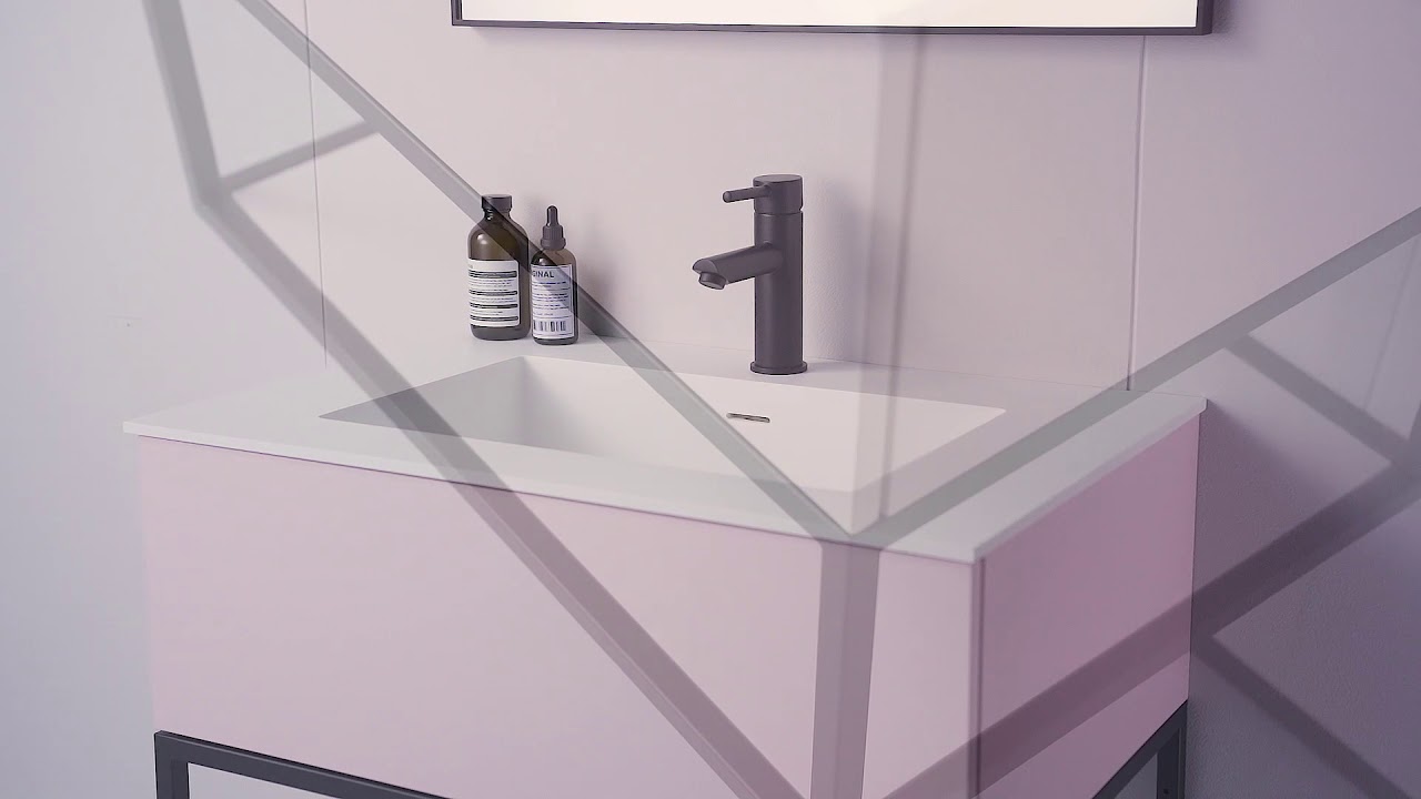 Lusso Modus Matte Powder Pink And Black Steel Framed Bathroom Vanity Unit 750