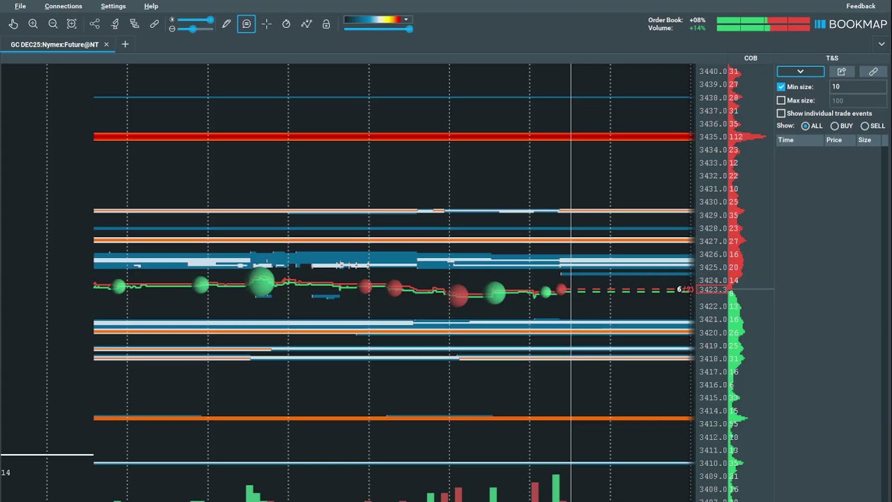 Gold Daily Bookmap Live, Dxfeed Gold, RITHMIC Feed Live Gold, Gold Future Live Gold Bookmap Live