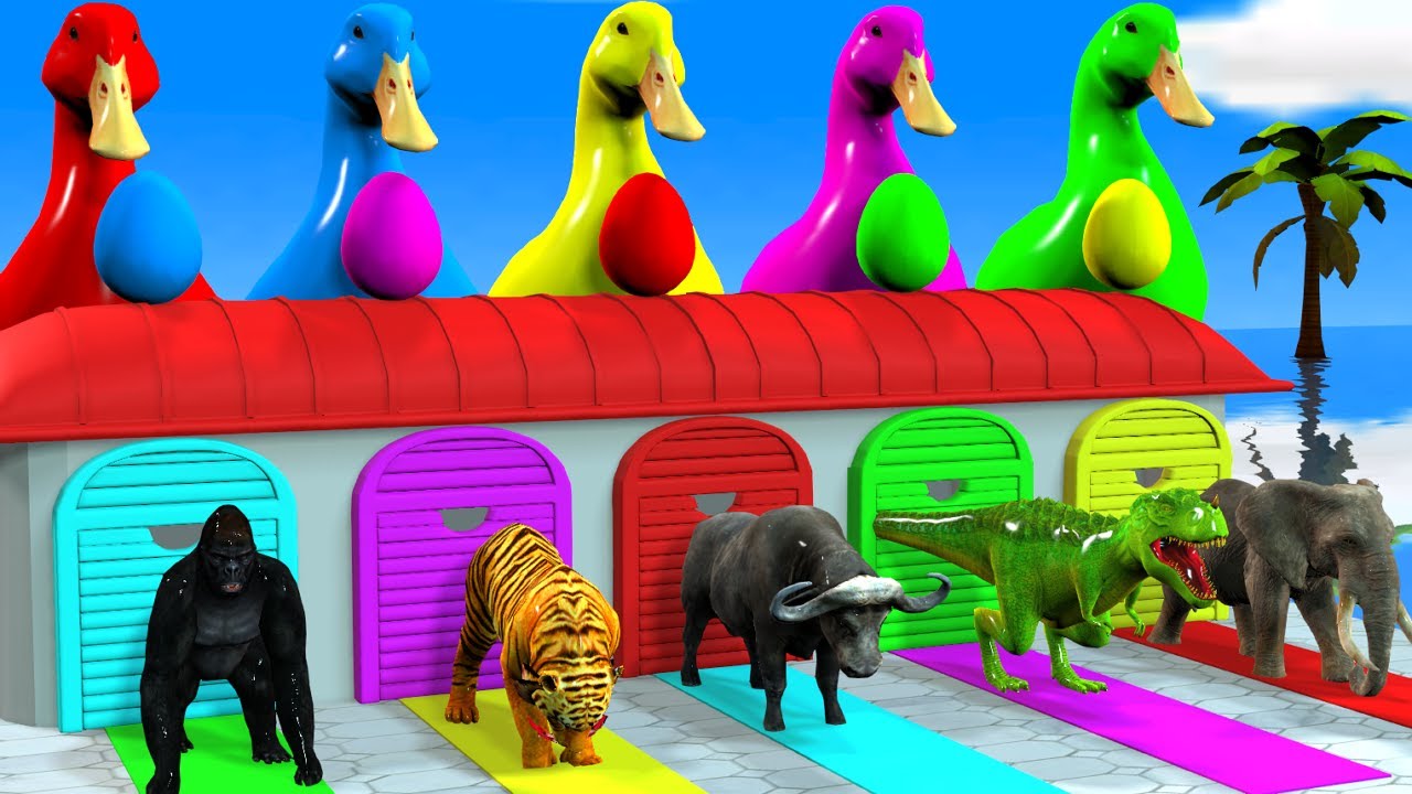 Long Slide Game With Cow Elephant Gorilla Hippopotamus Tiger 3d Animal Game Funny 3d Animals