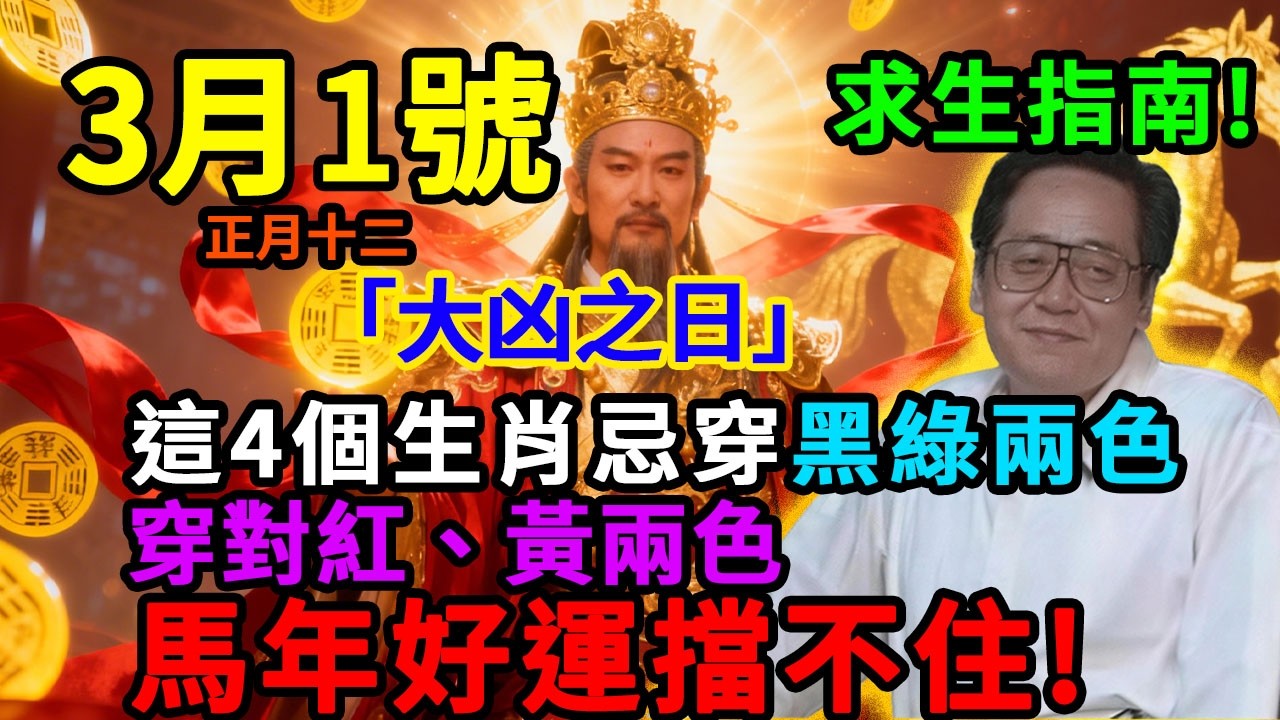 大凶之日求生指南！3月1號正月十三天機洩露，這4種人出門忌穿黑綠兩色，穿對紅、黃兩色，神明保佑你在2026馬年逆天改命，好運擋不住！#老輩人 #穿衣顏色 #保平安 #招財 #佛法 #楊公忌日