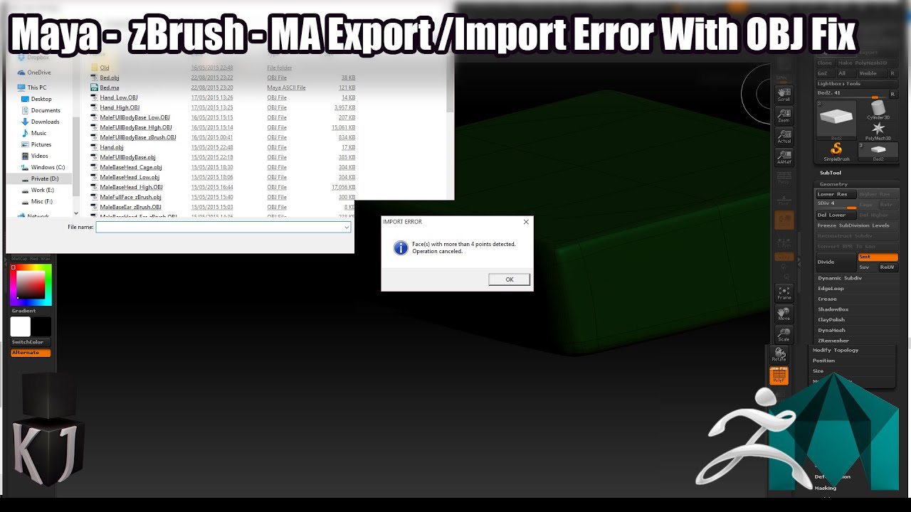 error inporting file zbrush