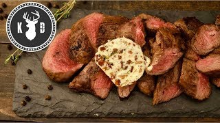 Pan Fried Venison, Bacon & Black Pepper Butter