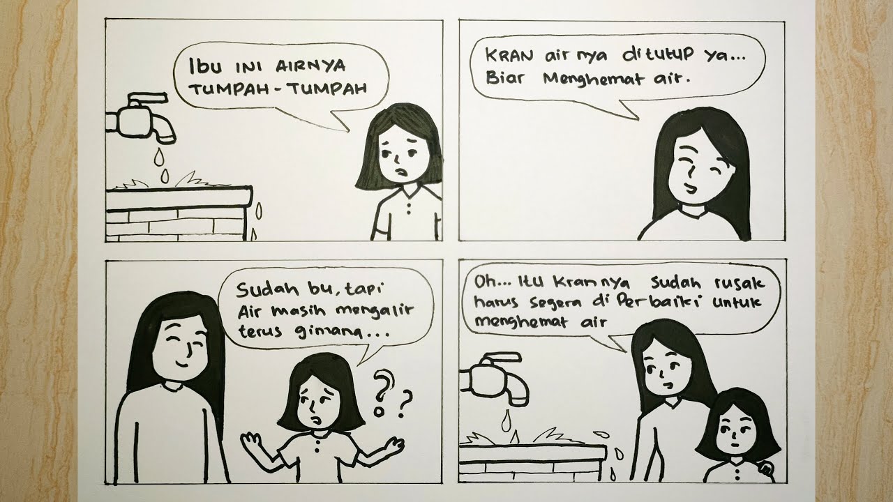 Cara menggambar komik tentang hemat air - YouTube
