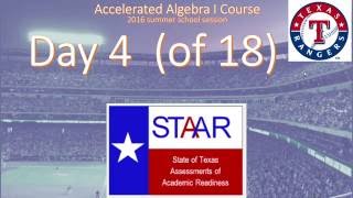 Sonne Algebra 1 Summer for STAAR day 4 (Reporting Category 1; TEKS A.10, A.12)