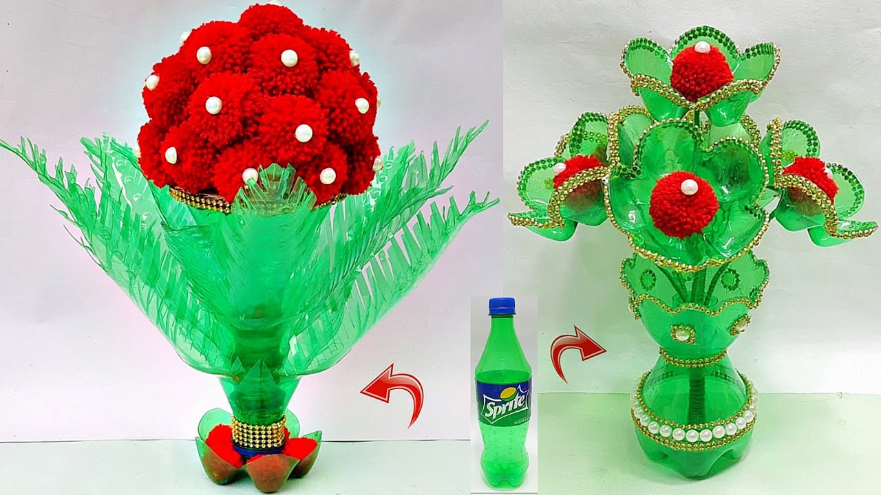 Plastic bottle vase Craft idea/Diy new Design Wool flower vase/Wool se