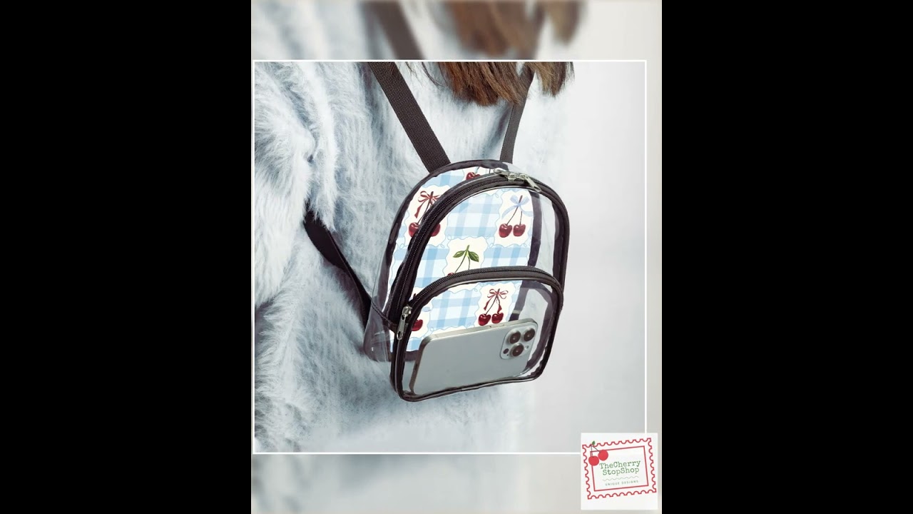 Clear Mini Backpack, Personalized Gift For Her, Transparent PVC Custom Bag, Cherry Print Backpack