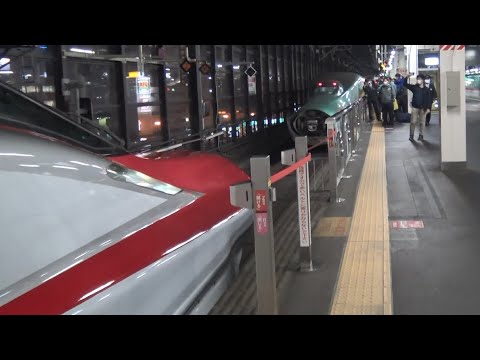 連結する秋田新幹線こまちE6系と並んで進みながら東北新幹線E5系はやぶさと連結する盛岡駅での流れ