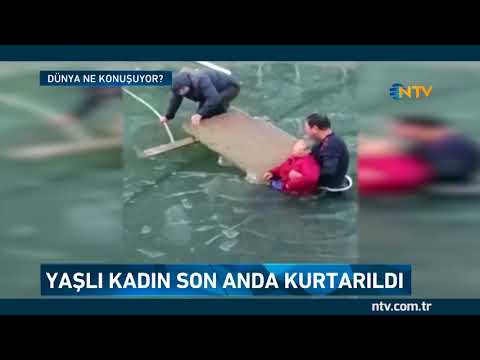 Buza düşen kadın son anda kurtarıldı