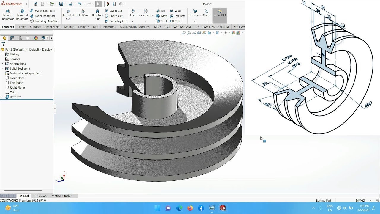 How to Create this Part in SolidWorks, Revolved Boss Base - YouTube