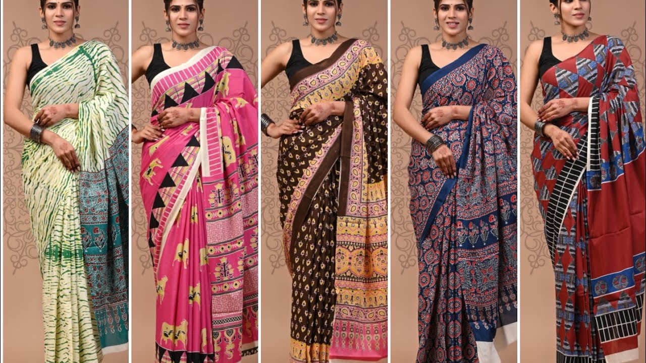 MULL MULL COTTON SAREES || COTTON SAREES WITH AZARAK PRINT SAREES - YouTube
