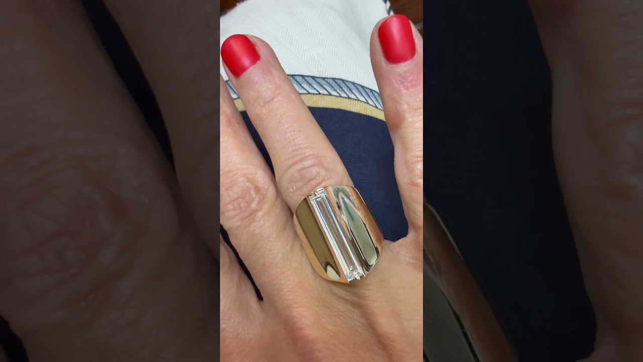 14K Yellow Gold Wide Statement Ring with 2.13ct Lab-Grown Baguette Diamond