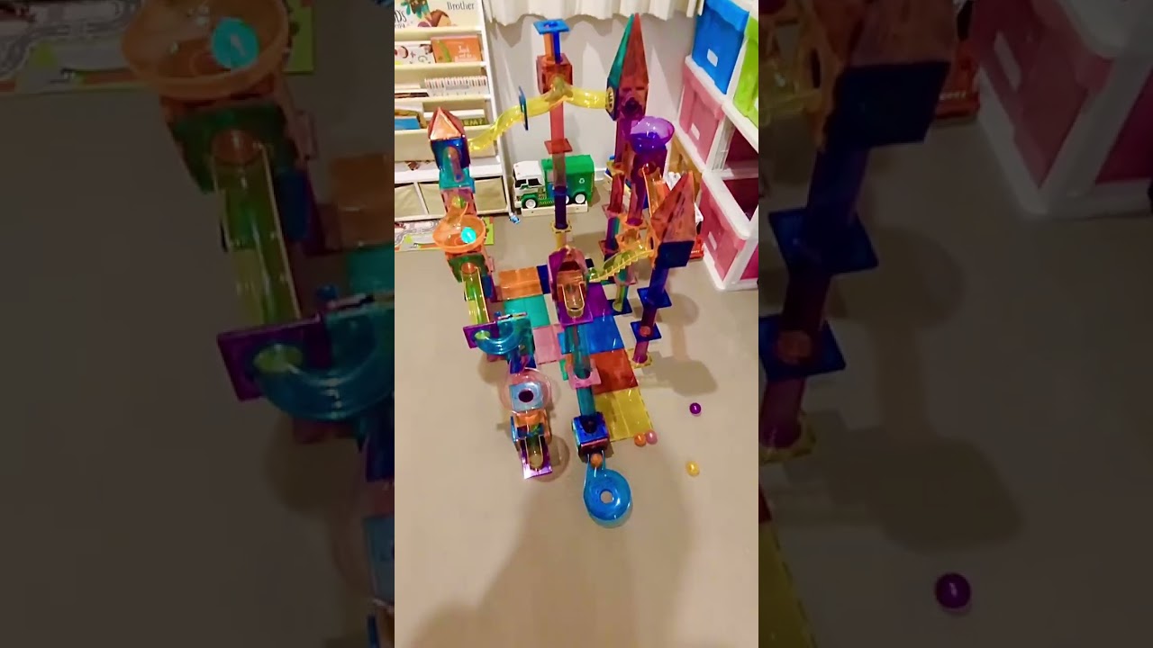 PicassoTiles PicassoToys Big Hit Happy Time Magnetic Tiles Marble Run Creations Kids Play Ideas