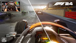 F1 24 Season Mod Last to First Challenge - McLaren MCL38 in British GP Wet | Steering Wheel Gameplay