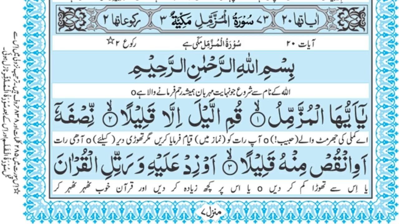 Surah Muzammil With Urdu Translation Best Urdu Tarjuma Understand Quraan Surah Muzammil 