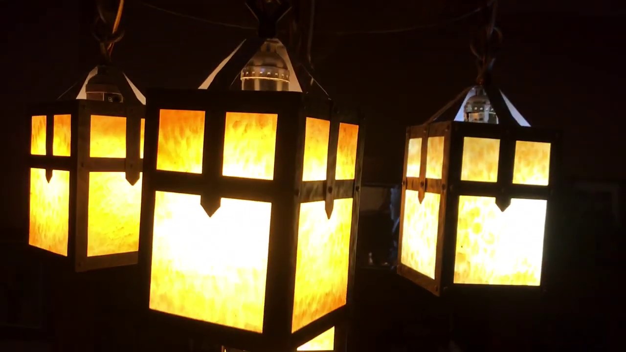 Roycroft Stickley Era Hammered Wrought Iron Light Fixture by Gaumer