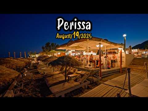 Perissa Beach Santorini, evening walking tour 4K, vlog, Greece travel guide 2025