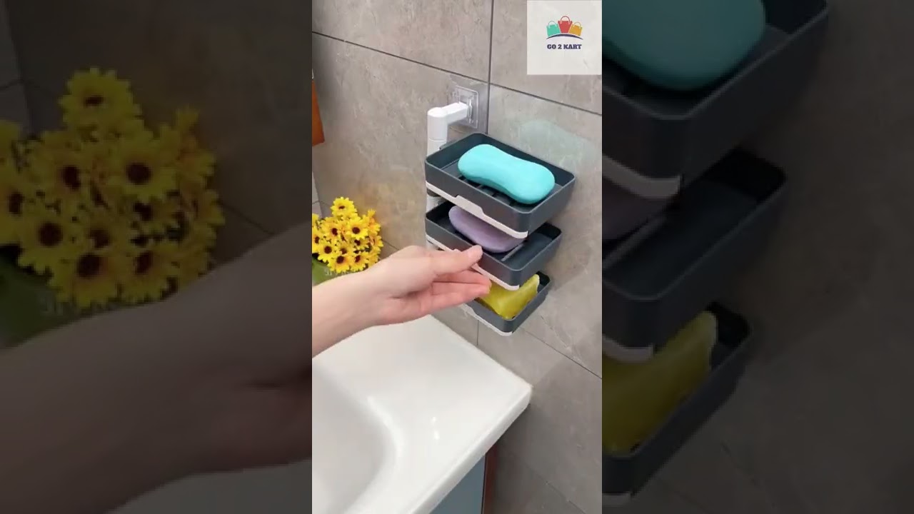 Wall Mounted Rotatable Self-Adhesive 3 Layer Soap Dish Holder