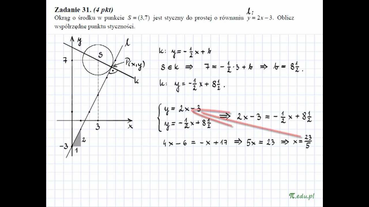 Zadanie 31. Matura, maj 2011. PP [Geometria analityczna, Układy równań