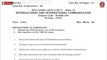 MSC 3RD SEM JAMC INTERCULTURAL AND INTERNATIONAL COMMUNICATION NOV 2019 | PTU