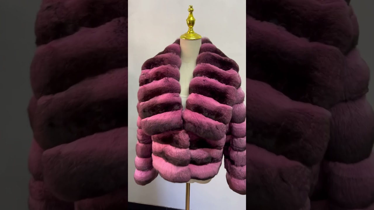 Pink color,luxury chinchilla fur coat, 