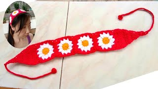 Crochet Headband Daisy easy pattern for beginner. DIY Headband tutorial