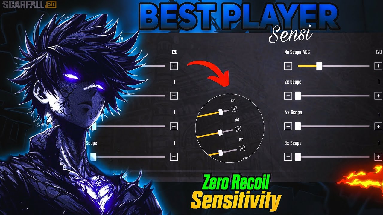 SCARFALL 2.0 BEST SENSITIVITY🔥 FOR 2,3 & 4 FINGER + GYRO PLAYERS | Zero Recoil Sensitivity💀