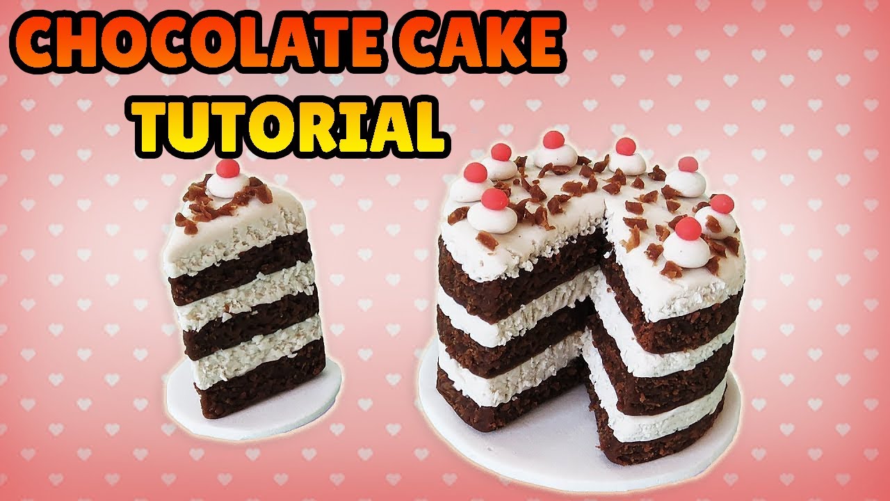 🔴DIY How to make MINIATURE CHOCOLATE CAKE -  polymer Clay Tutorial, Fondant, Plastilina, playdoh