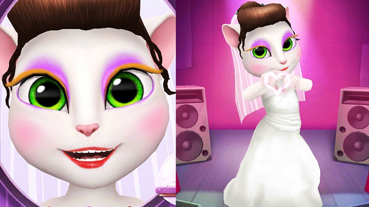 Разработчик анжелы. Talking Angela. Анджела Level 6. My talking Angela свадебное платье. Анджела монстр.