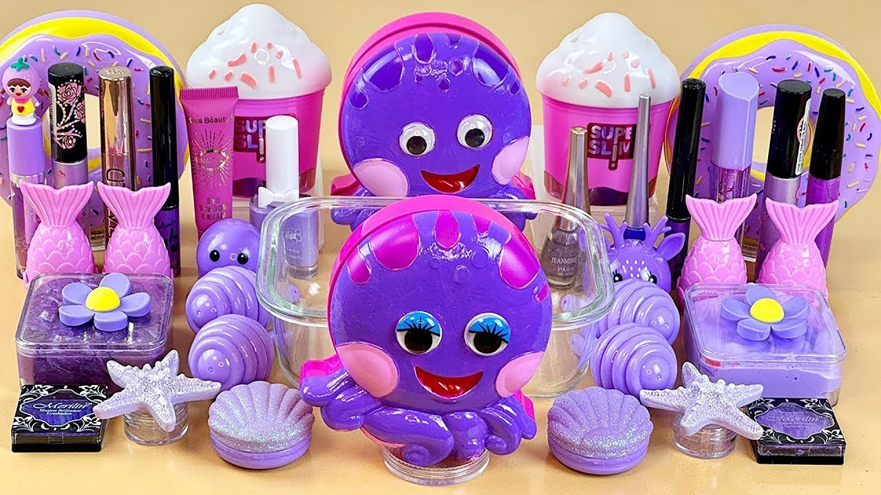 Фиолетовый слайм 💜💤 Добавляю в слайм косметику, блестки и бусины 👑 ASMR Slime 1080p.