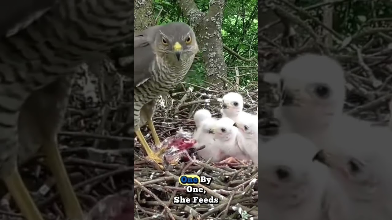 "Wild Care: Falcon Mother Feeds Her Babies".