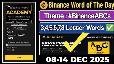 Binance Word of the day today Crypto Bitcoin theme Binance ABCs wotd wodl answer 8-14 December 25