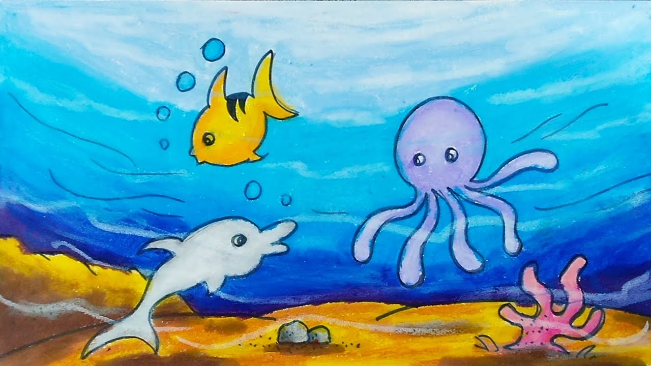 Рисуем морских животных || Рисуем рыбу в море