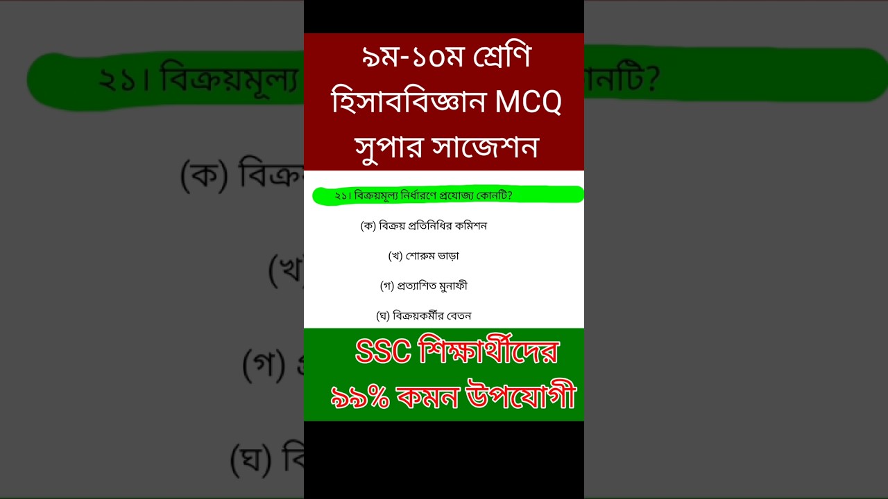 বিক্রয় মূল্য নির্ধারণে প্রযোজ্য বিষয় কোনটি..?