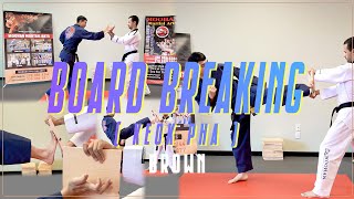 Palm Strike, Reverse Knife Hand Strike and Jump Back Kick Breaking for Brown Belt