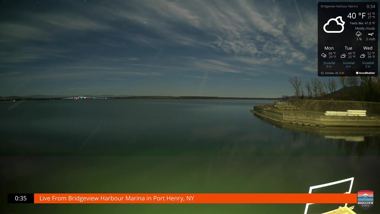 Lake Champlain Live Webcam | Port Henry, NY | Bridgeview Harbour Marina — Port Henry, NY live camera thumbnail