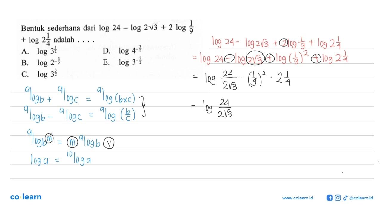 bentuk-sederhana-dari-log24-log2-akar-3-2-log-1-9-log-2-1-4-adalah