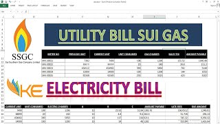 Sui gas and Electric bill in excel | Electric city unit  consumed | sui gas bill