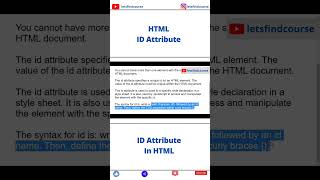HTML ID Attribute | ID Attribute In HTML #html