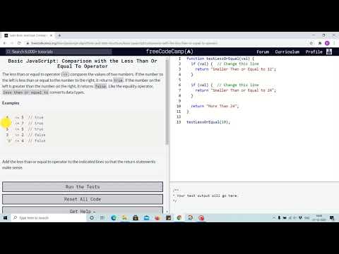 Lesson 66 - Comparison with less than or equal to operator - freecodecamp
